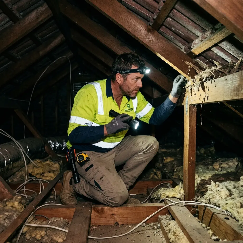 Technician inspecting a Carnegie subfloor void for a deceased cat