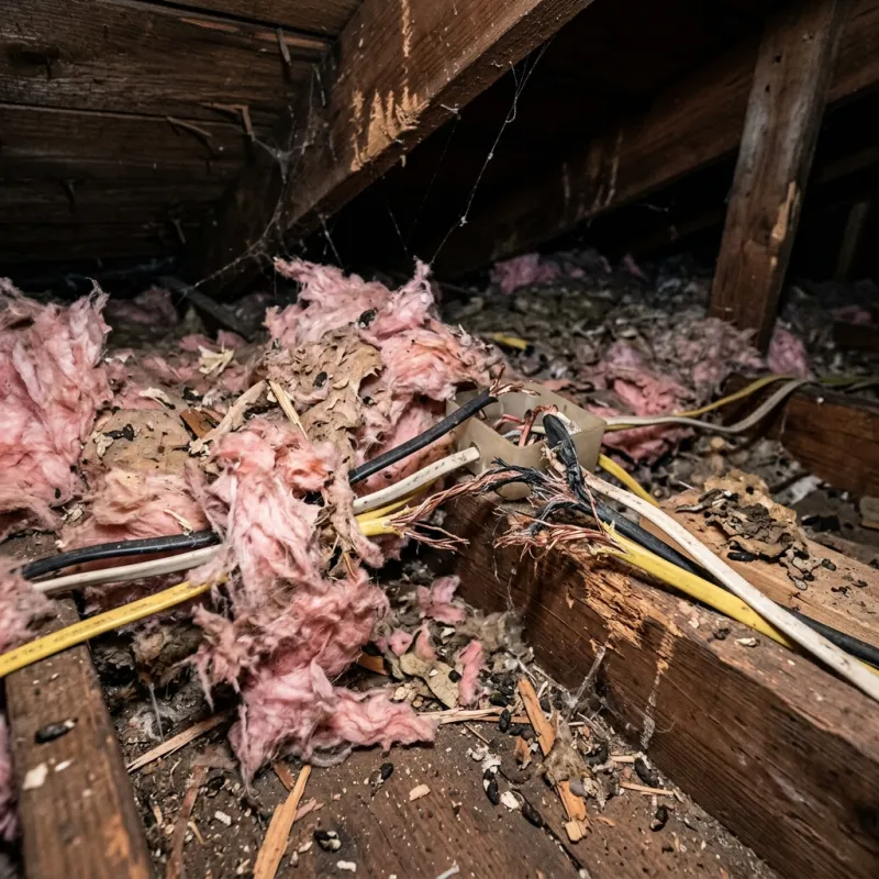 Contaminated ceiling insulation being assessed in a Carnegie roof space