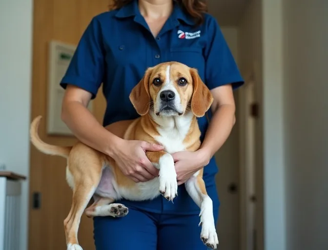 Technician respectfully transporting a deceased dog in Carnegie