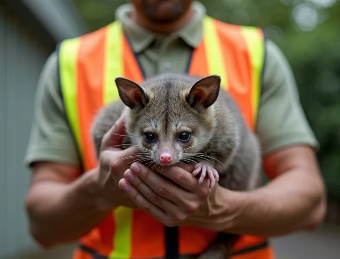 Animal handler safely recovering a deceased possum in Carnegie